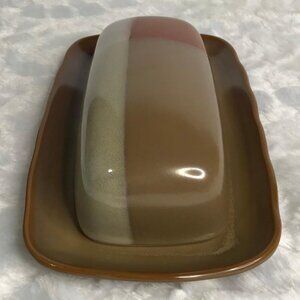 Sango Gold Dust Black 1/4 lb Covered Butter Dish - Discontinued Pattern